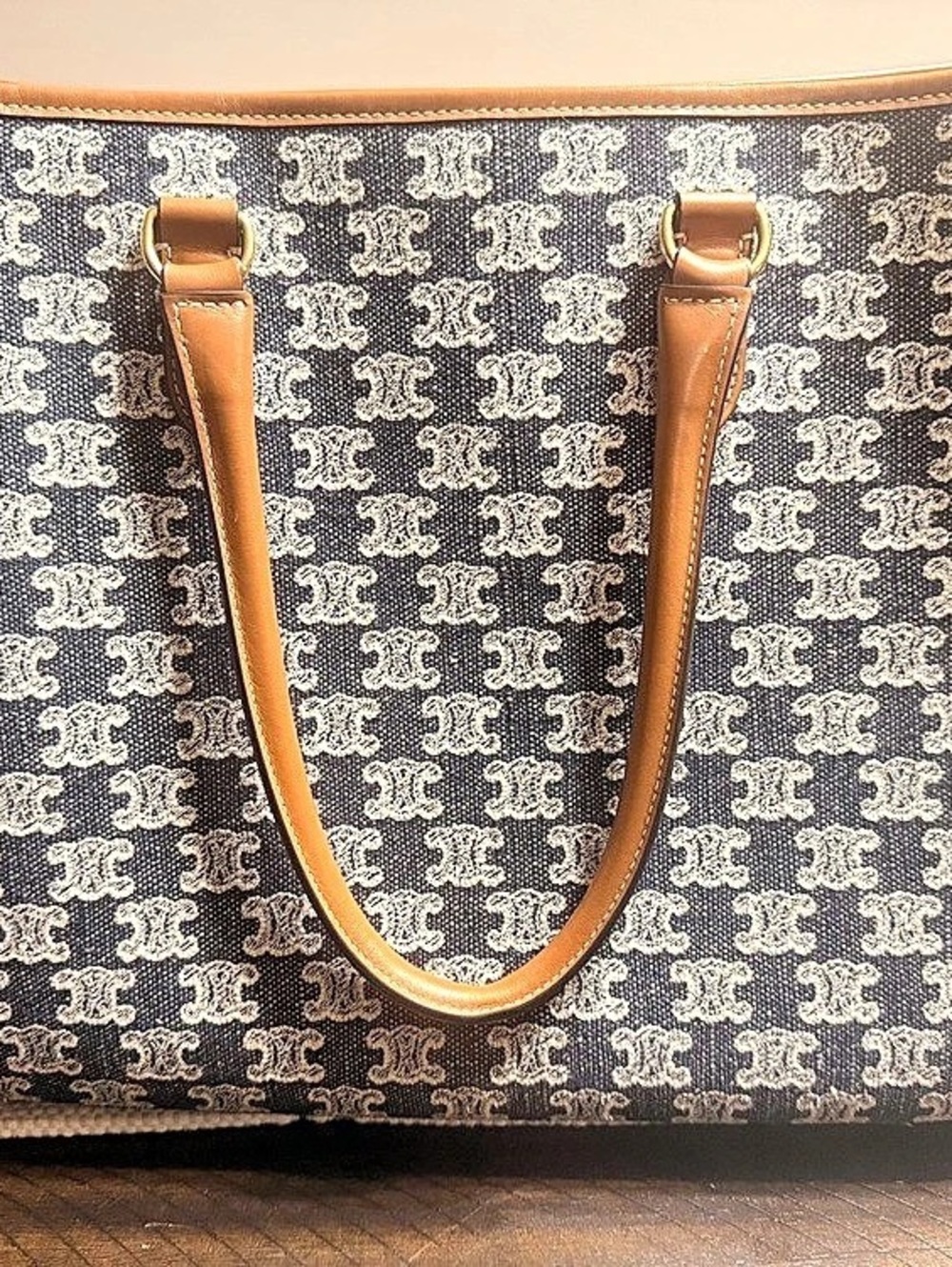 Celine Vintage C Macadam Denim Tote Bag Blue & Brown